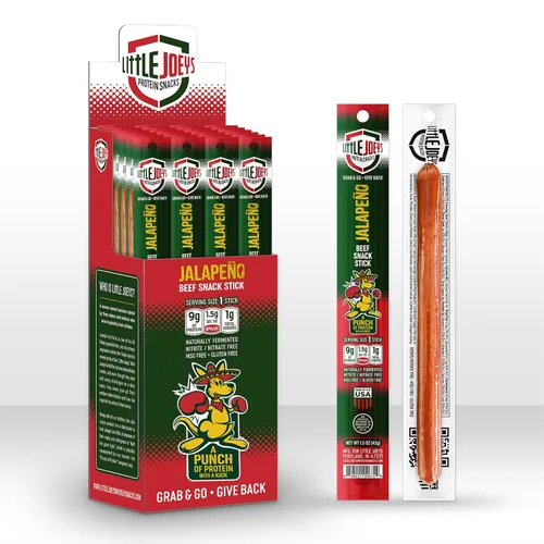 Vista 9 de Little Joeys Palitos de carne de jalapeño – Caja de 6 unidades – Bocadillos de carne altos en proteínas para adultos y niños – Apto para dieta