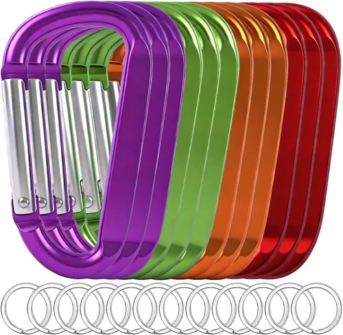 Vista 18 de 12 clips de mosquetón para llavero, clip de aluminio de 3 pulgadas, hebilla de gancho de mosquetón sin bloqueo en forma de anillo D, herramienta