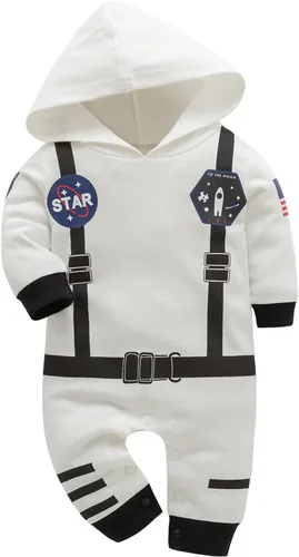 Vista 5 de FANCYINN Disfraz de astronauta de Halloween para bebé, traje espacial para bebé, novedad para cosplay, mameluco de 3 a 24 meses