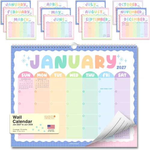 Vista 22 de Calendario de pared 2026 – Calendario de pared grande 2026 para el hogar Tiza colorida 2026-2027