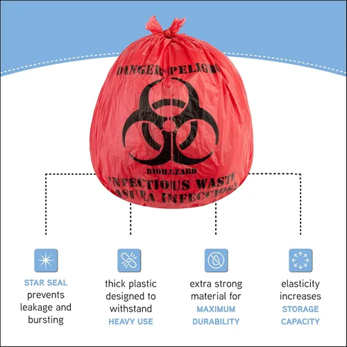 Vista 3 de Trashanium Bolsas de residuos de riesgo biológico, 10 galones, 100 unidades, rojas, sin fugas, grado médico, eliminación segura de residuos