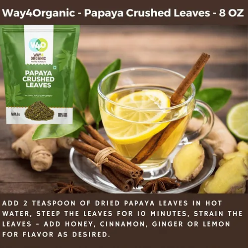 Vista 6 de Té de hoja de papaya de 8 onzas, secado de hojas verdes frescas, bueno para hacer té, hojas 100% sueltas (sin fruta, sin semillas) – Way4Organic