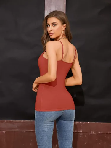 Vista 56 de Camisa Attraco de algodón, con tirantes estilo espagueti, con brasier incorporado, 2 paquetes, para mujer