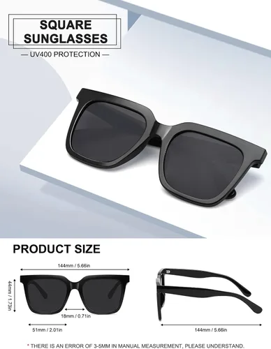 Vista 4 de Fozono Gafas de sol cuadradas de moda de gran tamaño para mujer, gafas de sol retro grandes, protección UV400