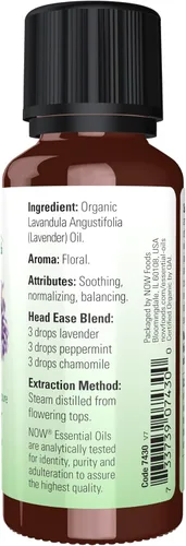 Vista 2 de NOW Aceites esenciales, aceite de lavanda orgánico, aroma calmante para aromaterapia, destilado al vapor, 100% puro, vegano, tapa resistente a