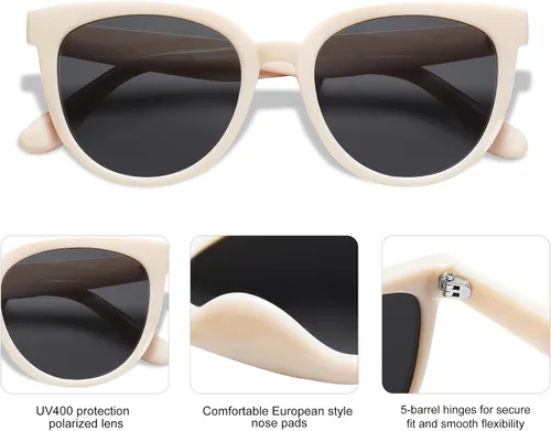 Vista 4 de SOJOS Gafas de sol de moda con lentes polarizadas estilo ojo de gato redondas para mujer, protección UV de moda SJ2175