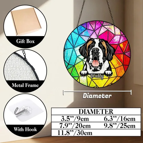 Vista 6 de Dog Stained Glass Window Hanging, Ocean Sea Outdoor Suncatcher