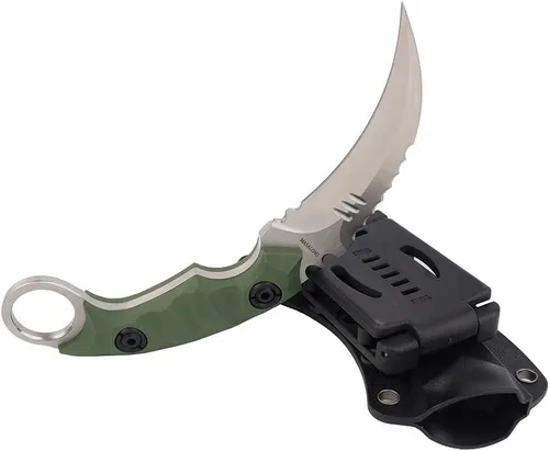 Vista 9 de MASALONG Garra de supervivencia para exteriores, cuchillo táctico dentado, de doble filo, hoja fija, con funda