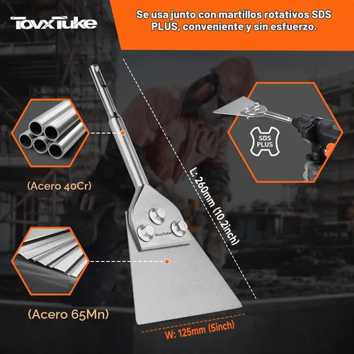 Vista 2 de TovxTuke SDS Plus - Cincel raspador de piso, broca de eliminación de azulejos de 5 x 11 pulgadas
