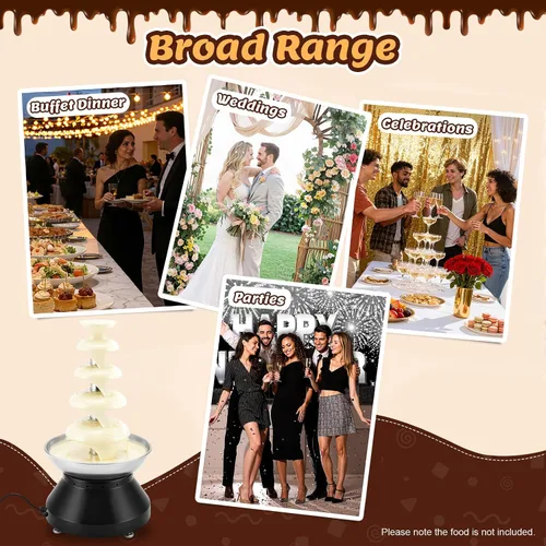 Vista 9 de Fuente de chocolate comercial de 5 niveles, 230 W, 7 libras, máquina de fuente de fondue caliente de acero inoxidable, máquina grande de fondue