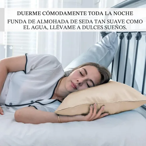 Vista 6 de Juego de 2 fundas de almohada de seda para cabello y piel, suave, transpirable y resistente, 100%, fundas de seda de morera natural en ambos lados