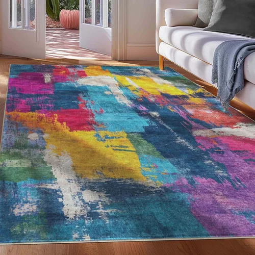Vista 14 de Well Woven Apollo Abstract Libre - Alfombra plana tejida de pelo bajo, 5 x 7 pulgadas, multicolor abstracto, resistente a las manchas, fácil de A.