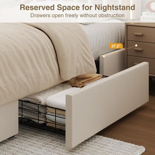 Vista 7 de Keyluv - Base de cama tapizada completa con LED, con 4 cajones, cama de plataforma de terciopelo con cabecera ajustable tapizada con botones