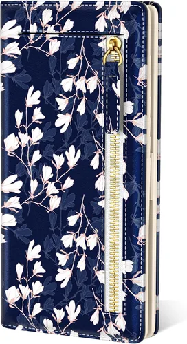 Vista 30 de Billetera de cuero genuino de lujo para mujer con bloqueo RFID, compacta, plegable, con ventana para identificación, Gato negro, Moderno