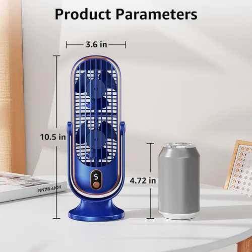 Vista 2 de Ventilador de torre, ventilador de escritorio portátil con opciones de 5 velocidades, doble circulación de aire, ventilador de mesa silencioso