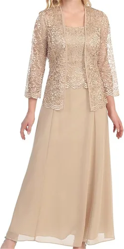 Vista 2 de Vestidos formales de noche de encaje para madre de la novia, vestidos formales para invitados de boda, vestidos de novio con chaqueta