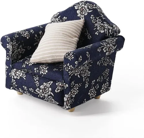 Vista 2 de Odoria 1/12 Silla en miniatura Sillón Casa de muñecas Muebles Accesorios, Azul Oscuro