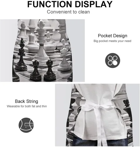 Vista 6 de Personalized Black And White Chess Adult Apron, Kitchen Cooking Aprons for Woman Man, Adjustable Bib Apron with Pocket for Baking, BBQ Crafting