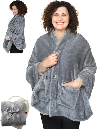 Vista 11 de EzrAllora Fleece Poncho Blanket - Drape&Go No Sleeves- Lightweight Wrap Shawl - Wearable Blanket - Easy On Easy Off