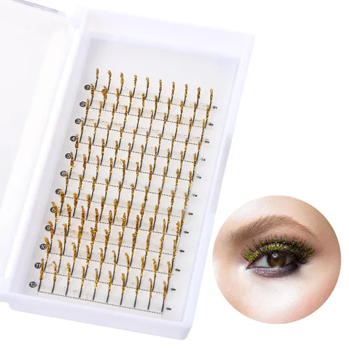 Vista 10 de Extensiones de pestañas postizas con purpurina, pestañas postizas para extensiones de pestañas, rizo D, pestañas para cosplay, pestañas