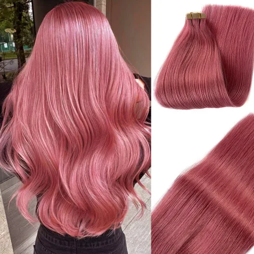 Vista 15 de Extensiones de cabello humano rubio con cinta, reflejos rubio ceniza y rubio platino, extensiones de cabello rubio platinado, cinta adhesiva