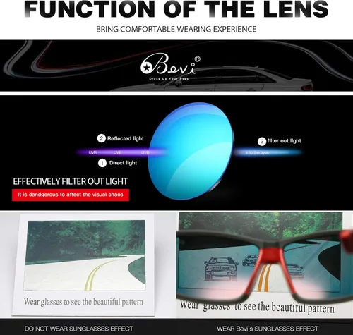 Vista 4 de Bevi Gafas de sol deportivas polarizadas ultraligeras TR90, lentes de montura flexibles y duraderas para hombres y mujeres