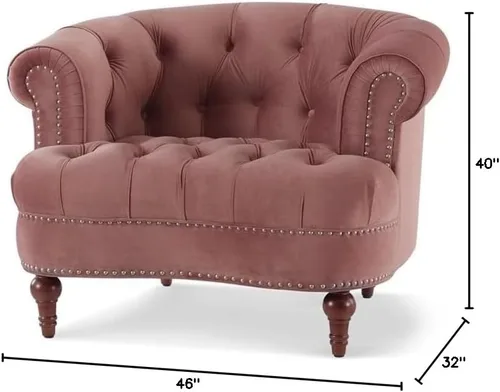 Vista 3 de MAKLAINE Silla decorativa de terciopelo con marco de madera en rosa ceniza