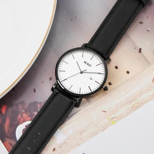 Vista 4 de BUREI - Reloj de pulsera analógico para hombre con fecha, extensible de malla de acero inoxidable