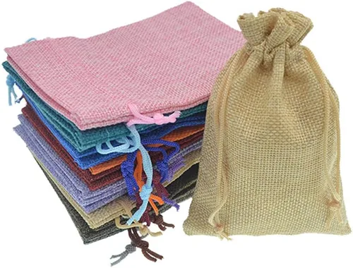 Vista 19 de 50 bolsas de arpillera blanca con cordón, bolsas pequeñas de lino de 2.7 x 3.5 pulgadas, bolsas de regalo para joyas, bolsas de dulces para Navidad