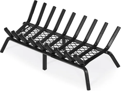 Vista 8 de G GOOD GAIN Rejilla para chimenea con retenedor de brasas, de 15.5" de hierro fundido resistente para interiores, chimenea, hogar, estufa de leña