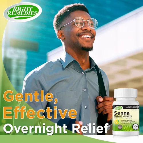 Vista 5 de RIGHT REMEDIES Laxante natural Senna, (300 tabletas), Senna 8.6 mg, laxantes suaves durante la noche para aliviar el estreñimiento, comparado