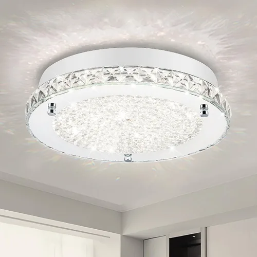 Vista 13 de Lámpara de techo de cristal de montaje empotrado, moderna lámpara de techo LED de 4000 K, lámpara de techo redonda de 8 pulgadas para espacios
