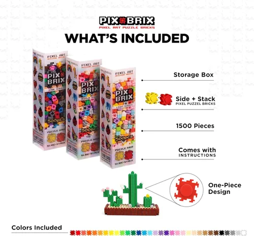 Vista 2 de Pix Brix Pixel Art Kit Puzzle Bricks - Contenedor de arte de píxeles de 1500 piezas, paleta de 32 colores, ladrillos de construcción entrelazados