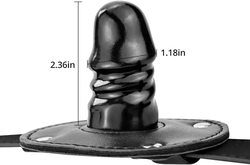 Vista 4 de Romi Fantasy Gags Bozales fetiche de silicona negra consolador boca mordaza con correas de cuero ajustables para parejas