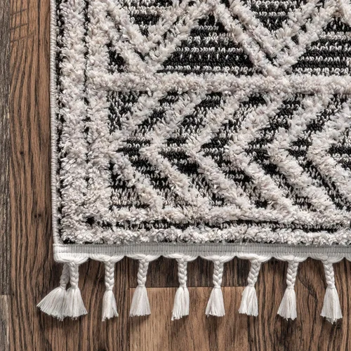 Vista 4 de nuLOOM Alfombra de Área Ansley Marroquí con Borlas de 2 x 6 pies, Gris, diseño bohemio con textura alta-baja, pelo alto de felpa, resistente a