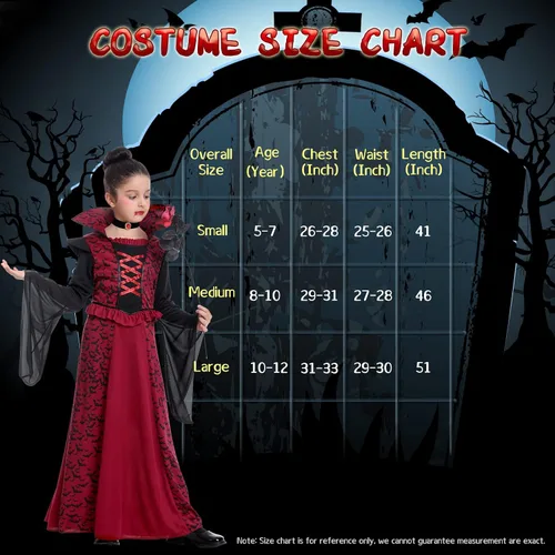Vista 5 de Fooecor Disfraz de vampiro de Halloween para niñas, vestido de vampiro real para niños, conjunto de lujo con kit de maquillaje