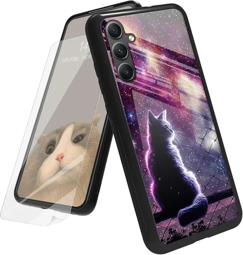 Vista 59 de Funda para Samsung Galaxy A12 5G con protector de pantalla, parte trasera de vidrio templado + TPU de silicona suave que absorbe los golpes