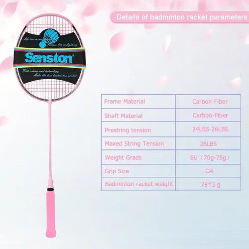Vista 3 de Senston N90 Badminton Racket, 6U Single High-Grade Badminton Racquet, Professional 100% Full-Carbon Badminton Racket