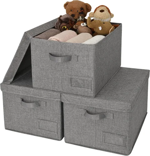 Vista 20 de GRANNY SAYS Cajas de tela con tapas, contenedores de almacenamiento con asas, contenedores de estante para organizar, cajas de almacenamiento extra