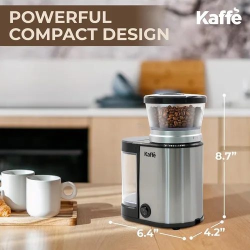Vista 6 de Kaffe Molinillo de Café Eléctrico de Rebabas (5.5 onzas) con ajustes de grosor precisos ajustables - rebabas planas - [motor mejorado] - molinillo