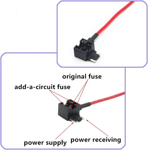 Vista 3 de Adaptador TAP de fusible para automóvil de calibre 16, 2 piezas, para fusibles tipo cuchilla de perfil bajo + 8 piezas de mini fusible de perfil