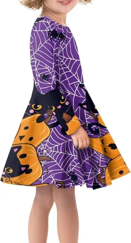 Vista 4 de Vestido para niñas pequeñas, vestido de Halloween para fiesta, cosplay, disfraces de manga larga, línea A, vestido de patinadora para otoño