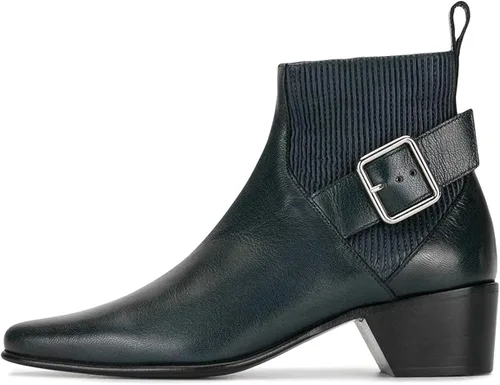 Vista 4 de YDN Botas de tobillo Chelsea para mujer, retro, con puntera cerrada, tacón grueso y bajo, elásticos, con hebilla ajustable, para otoño e invierno