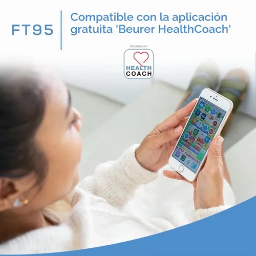 Vista 2 de Beurer Termómetro Bluetooth sin contacto, frente, objeto, temperatura ambiente, alta precisión, pantalla iluminada azul XL, 60 espacios de memoria