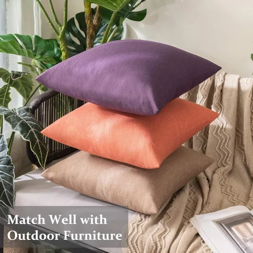 Vista 5 de MIULEE Paquete de 2 fundas de almohada decorativas para exteriores, impermeables, sólidas, de lino sintético, para jardín, granja, patio, tienda