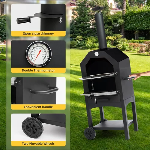 Vista 2 de Dawmilon Horno de pizza de leña para exteriores para el patio trasero y camping - Horno de pizza portátil para patio con piedra para hornear, pala
