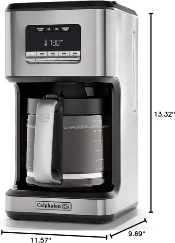 Vista 7 de Calphalon Cafetera programable con jarra de cristal, 14 tazas, acero inoxidable