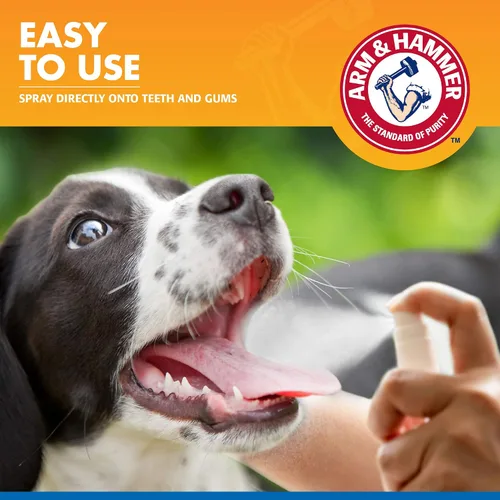 Vista 2 de Aerosol de cuidado dental avanzado contra sarro para perros, sabor menta, de Arm & Hammer (4 onzas)