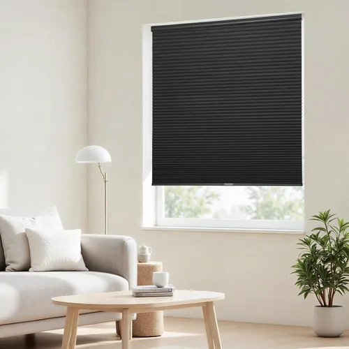 Vista 4 de Joydeco Persianas Celulares sin Cordón Opacas, Persianas de Panal Negro Opacas, Persianas Celulares sin Cordón de Parada Libre para Ventanas de Sala