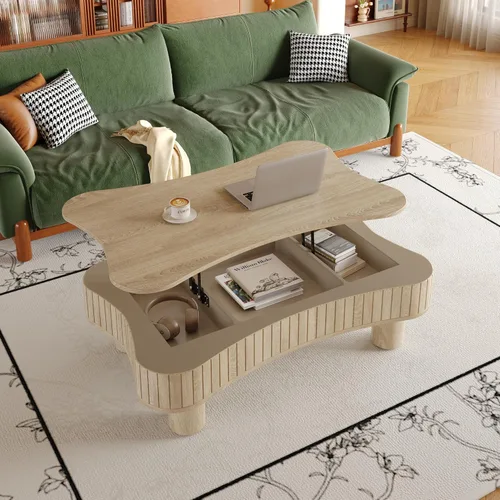 Vista 38 de Mesa auxiliar cuadrada de 31.52 pulgadas con almacenamiento, ratán natural y cuerda de cáñamo, función ajustable, mesa central vintage de granja